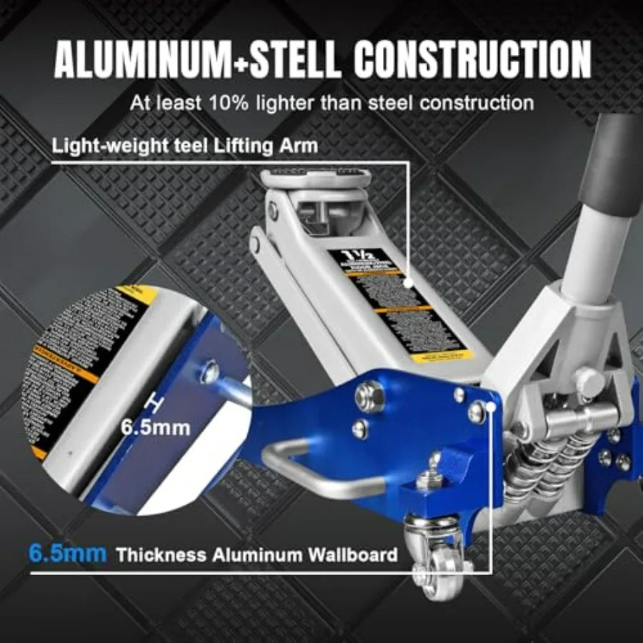Floor Jack 1.5 Ton 3000 lb Ccity Aluminum and Steel Hydraulic Low Profile Car Jack with Dual Piston Quick Lift Pump Lightwght R CM World