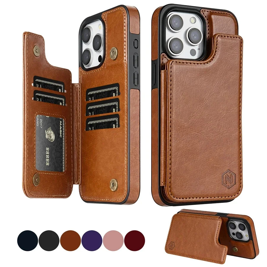 Wallet RFID Blocking Layer Protect Anti-Theft Magnetic Leather Case For iPhone 16e 16 Pro Max 15 Plus 14 13 12 11 SE2 XS XR 8 7