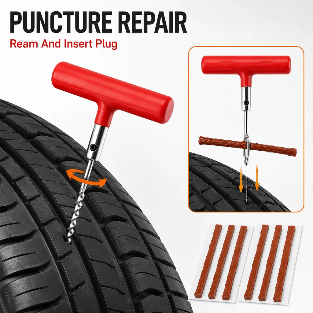Auto Tire Repair Set Puncture Repair Tools Car Van Motorcycle Bike Emergency Heavy Duty Tubeless Tire Repair Rivet Set, Without Battery