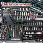 216-Piece Professional Socket Set - 1/2" 3/8" 1/4" Drive SAE & Metric, 72-Tooth Ratchet for Automotive & Home Repair CM World