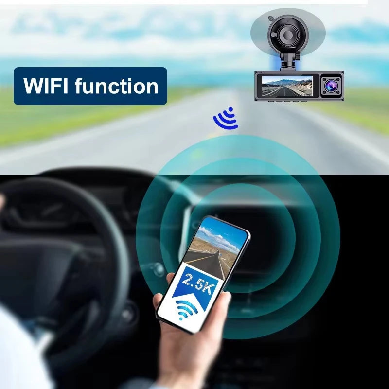 2.5K 3 Channel Dash Cam Front Inside Rear Car Driving Recorder HD Three Way Video Camera WiFi Mobile Phone App Control Car Mobile World