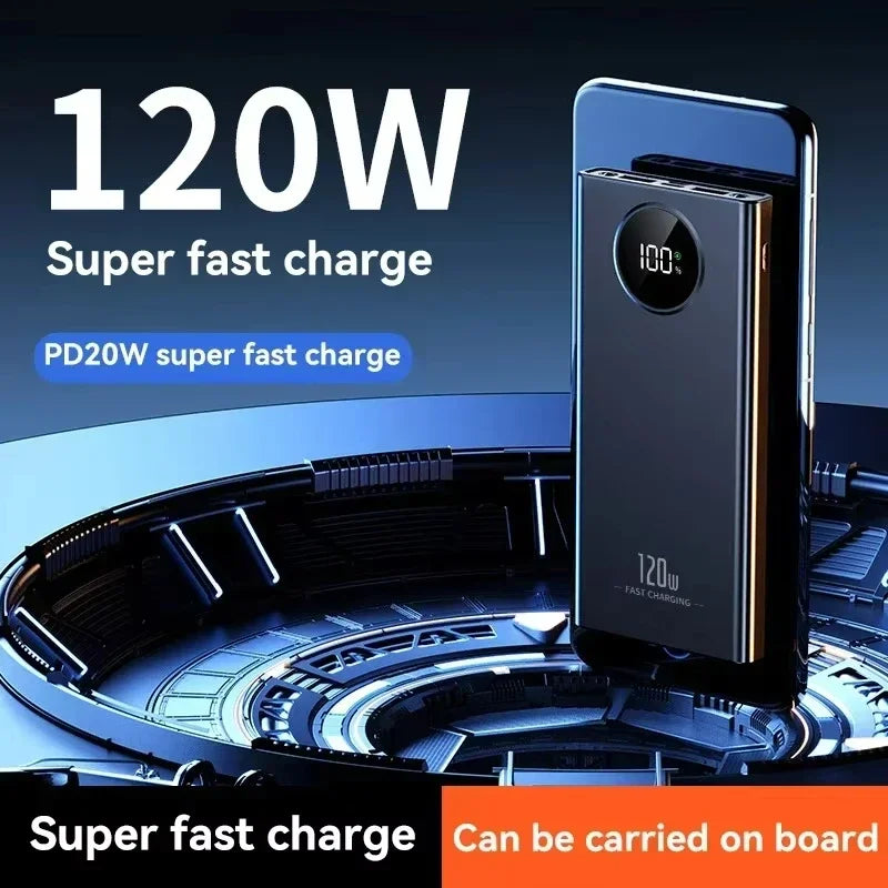 200000mAh Power Bank 120W Super Fast Charging PD20W Dual Way Digital Display Airplane Safe CCC For iPhone Samsung Xiaomi