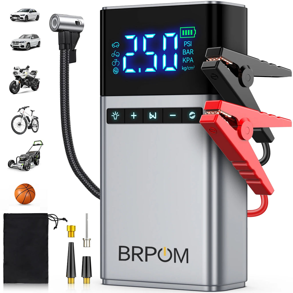 1500A Portable Car Charger, Jump Starter, Rechargeable Battery, Car Battery Launcher, Restoration Item Emergency Starter With Air Compressor Portable Car Battery Booster With 150PSI Auto-Stop Tire Inflator 10.0L Diesel