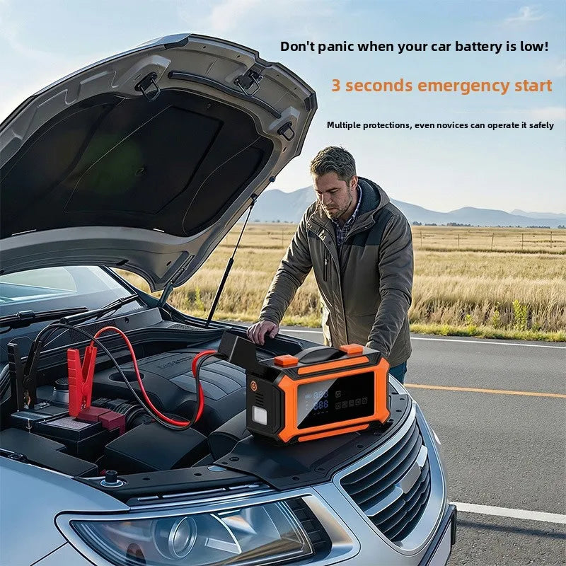 12V Multifunctional Car Jump Starter, Portable Wireless Air Compressor Tire Inflator, Auto Emergency Power Bank