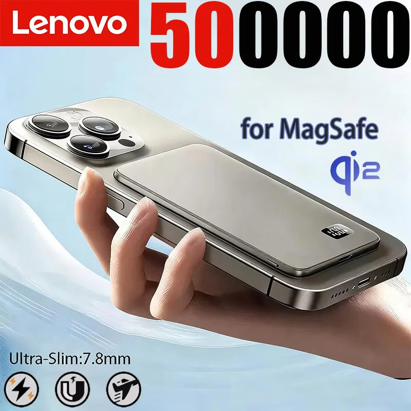 Lenovo 3 IN 1 Power Bank For MagSafe 50000mAh Slim Magnetic Wireless Power Bank 22.5W External Battery For iPhone Samsung Car Mobile World