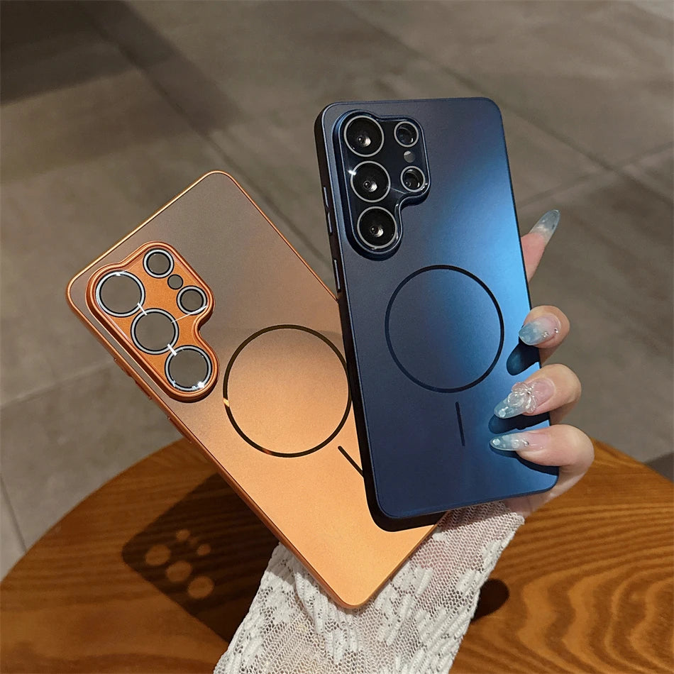 For Magasfe Magnetic Laser Case For Samsung Galaxy S26 Plus S25 S24 S23 Ultra A56 A57 Wireless Charge Metallic Paint Lens Cover