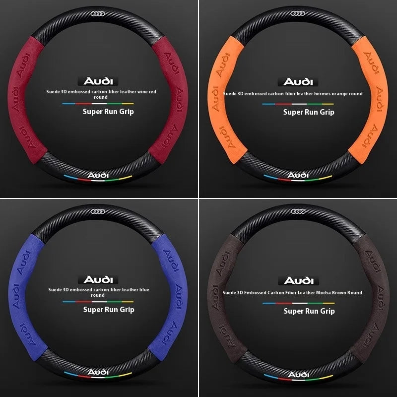 For Audi S3 S4 S5 S6 RS3 RS4 RS5 Q2 Q3 Q5 Q7 Q8 SQ5 TT A3 A4 A5 A6 A7 A8 Car Anti-slip Suede Carbon Fiber Steering Wheel Cover CM World