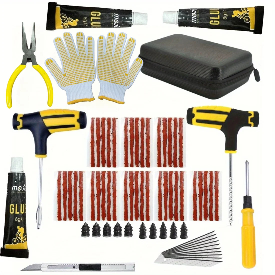 Emergency Tire Repair Kit - Heavy-Duty Glue & Rubber Strips for Flat Puncture Fix on Cars/Trucks/RVs, On-the-Go Safety Solution CM World