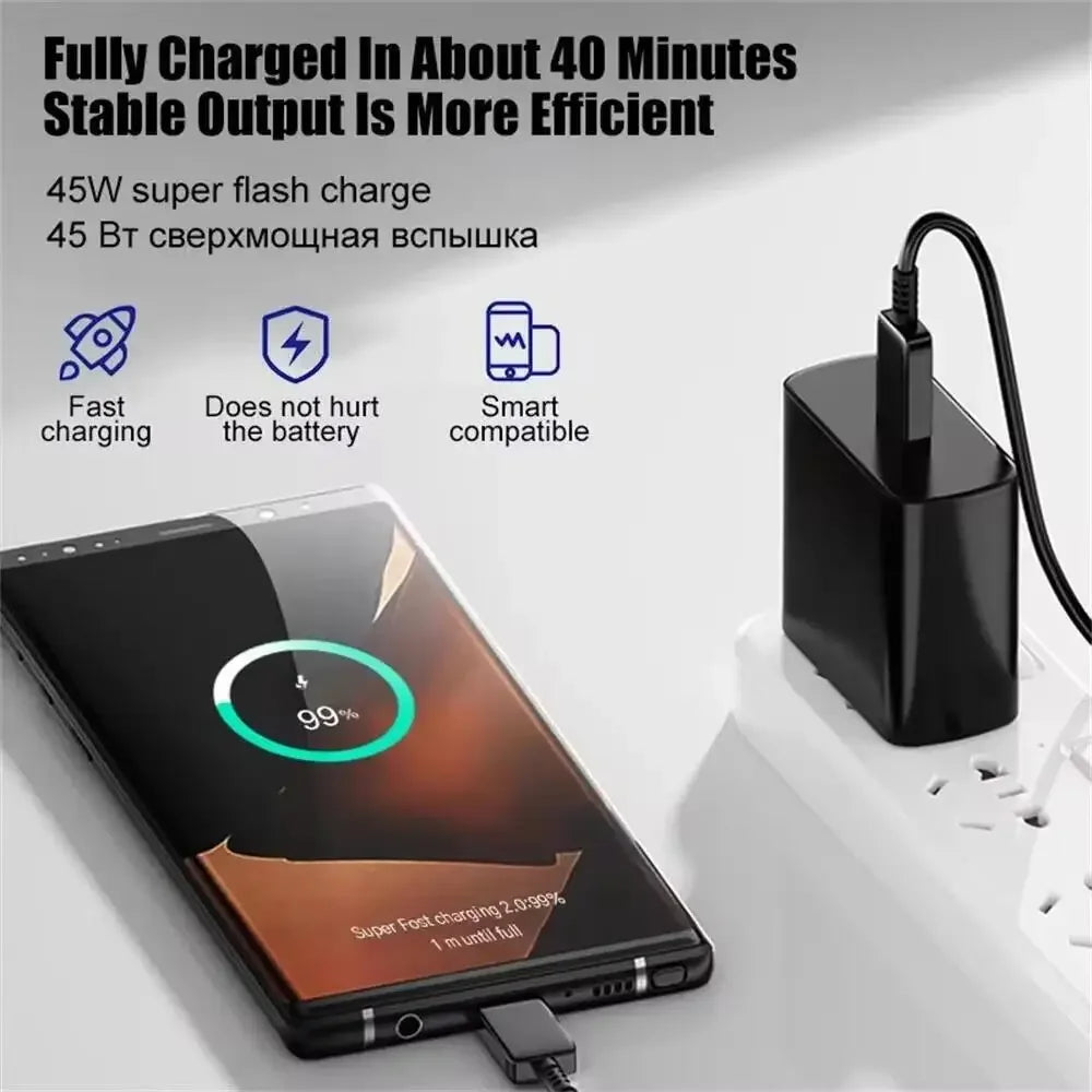 PD 45W USB C Charger Super Fast Charger Type C Cable For Samsung Galaxy S22 S23 Ultra Note 20 Quick Charge Phone Charger Adapter Car Mobile World