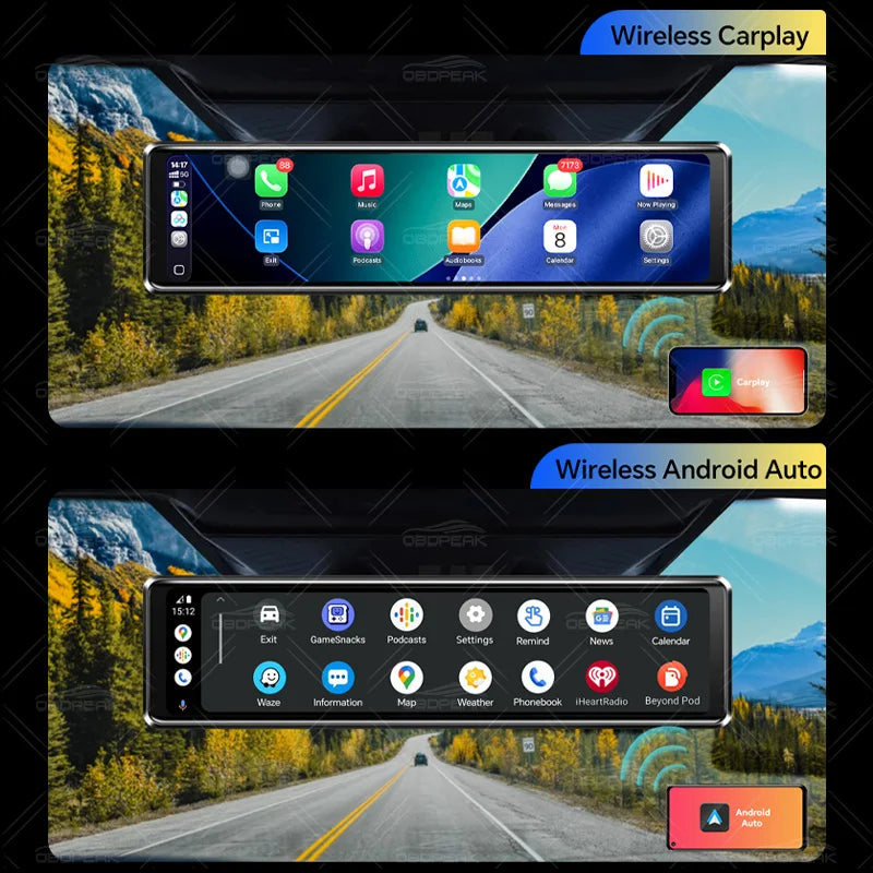 D90 11.26" 4G+64G 4G Android 14 AI Screen GPS Navigation Carplay Android AUTO Dual Lens Dash Cam RearView Mirror Video Recorder