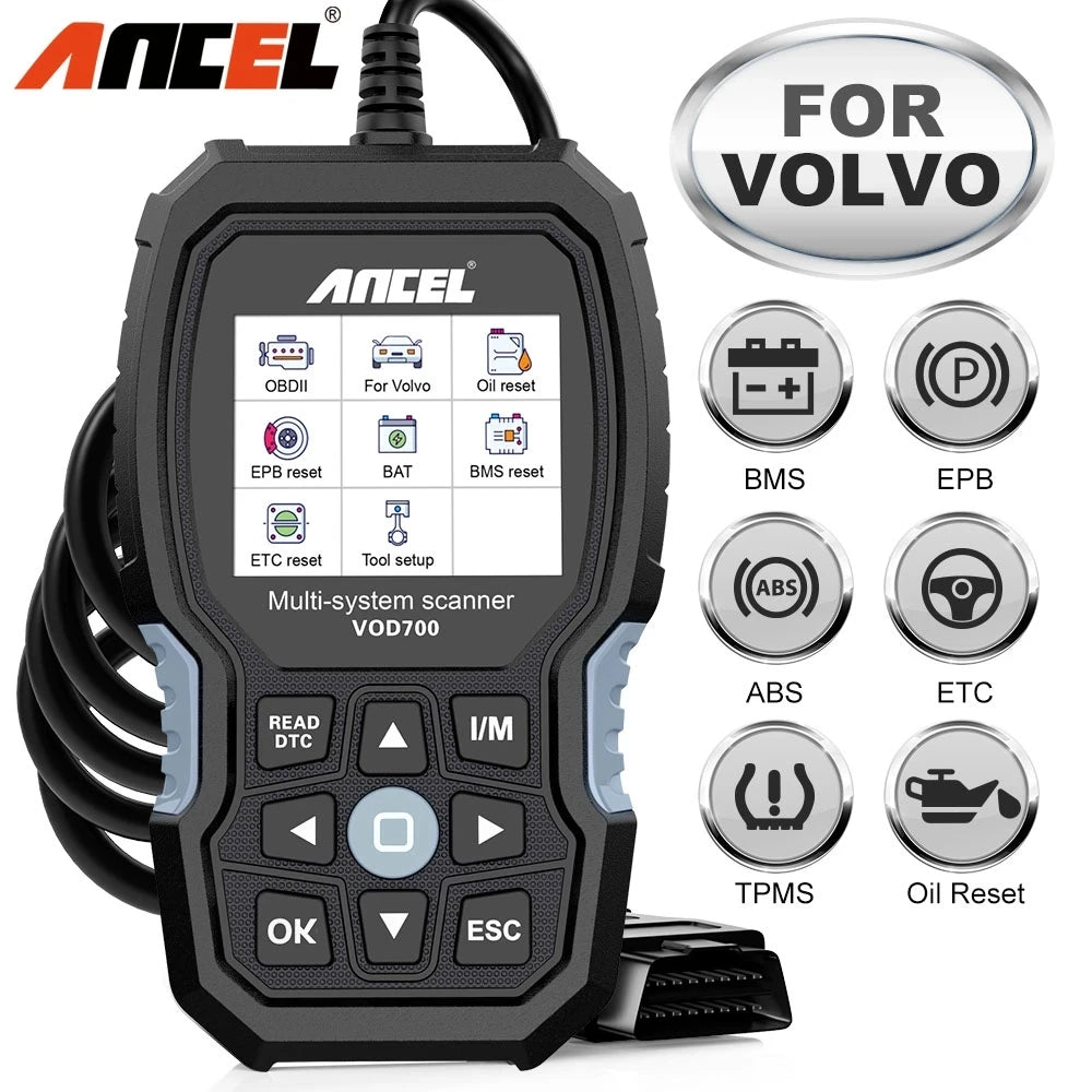 ANCEL OBD2 Scanner VOD700 ABS Bleeding Injector Oil ETC BMS EPB TPMS D.PF Reset for Volvo Car Code Reader Diagnostic Scan Tool Car Mobile World