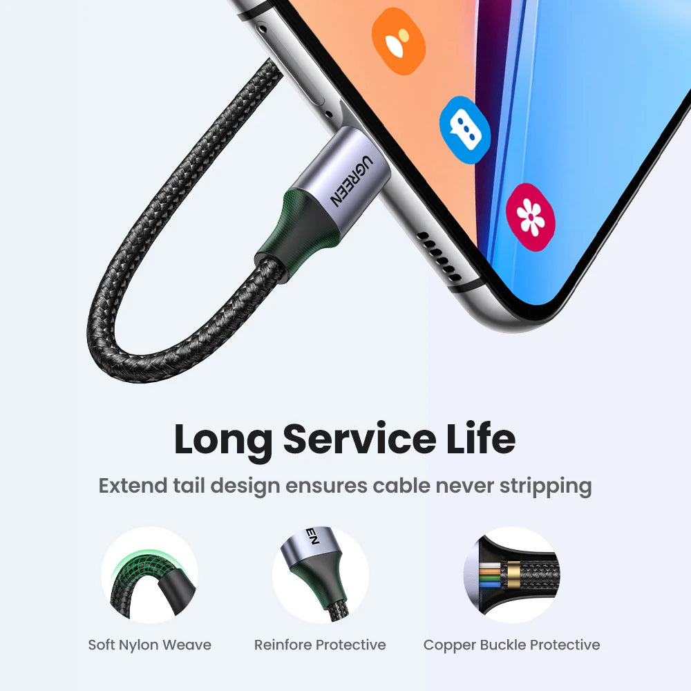 UGREEN 3A USB C Type C Cable for iPhone 18/17/16/15 Xiaomi Poco Samsung 18W Charging Wire USB2.0 Data Cord Carplay QC3.0 0.25-3M