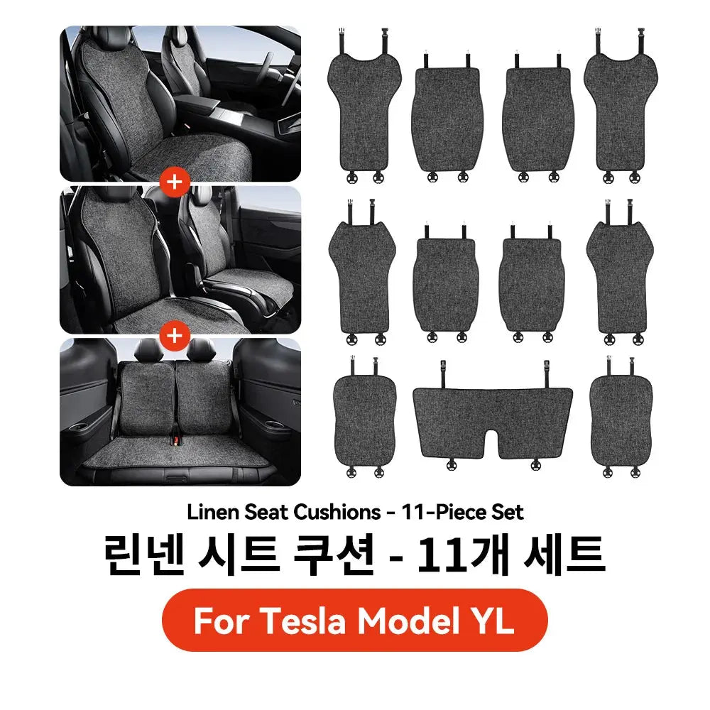 YZ For Tesla Model YL Linen Ice Silk Seat Cushion Backrest Pad Summer Cool Breathable Car Seat Protector Cover 2026 Accessories Car Mobile World