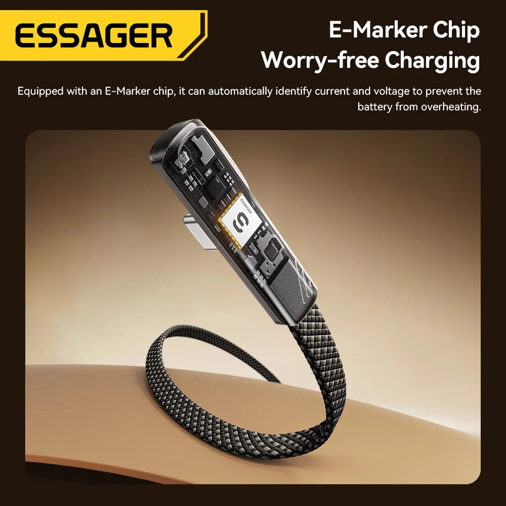 Essager Elbow 240W Type C to Type C Cable Digital Display 5A PD Fast Charging Wire For iPhone 17 16 MacBook Pro Samsung Huawei