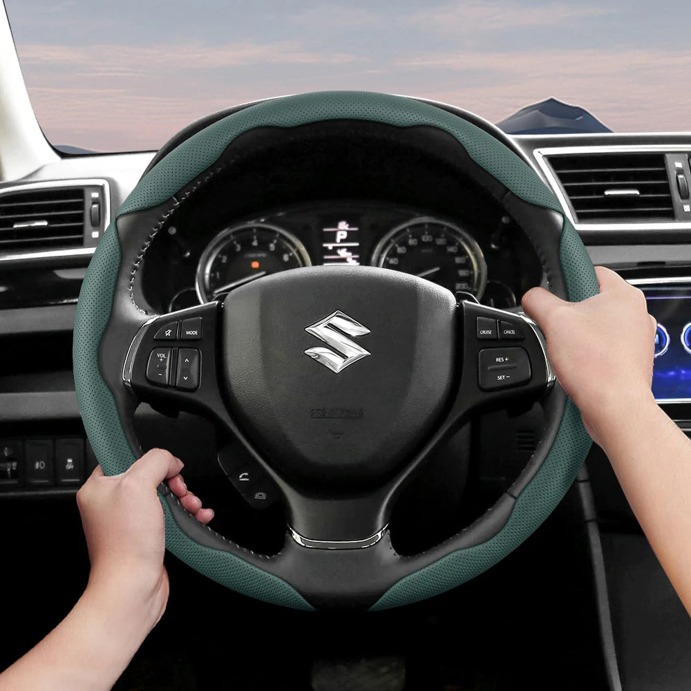 Suitable for Suzuki Breathable Hole Leather Steering Wheel Cover Segmented Quick Release Design Anti-Slip and Durable Swift 2011 Sx4 Grand Vitara Jimny Solio S-Cross Alto Liana Baleno 2013 Zc32S Sport Ly Accessories Ciaz CM World