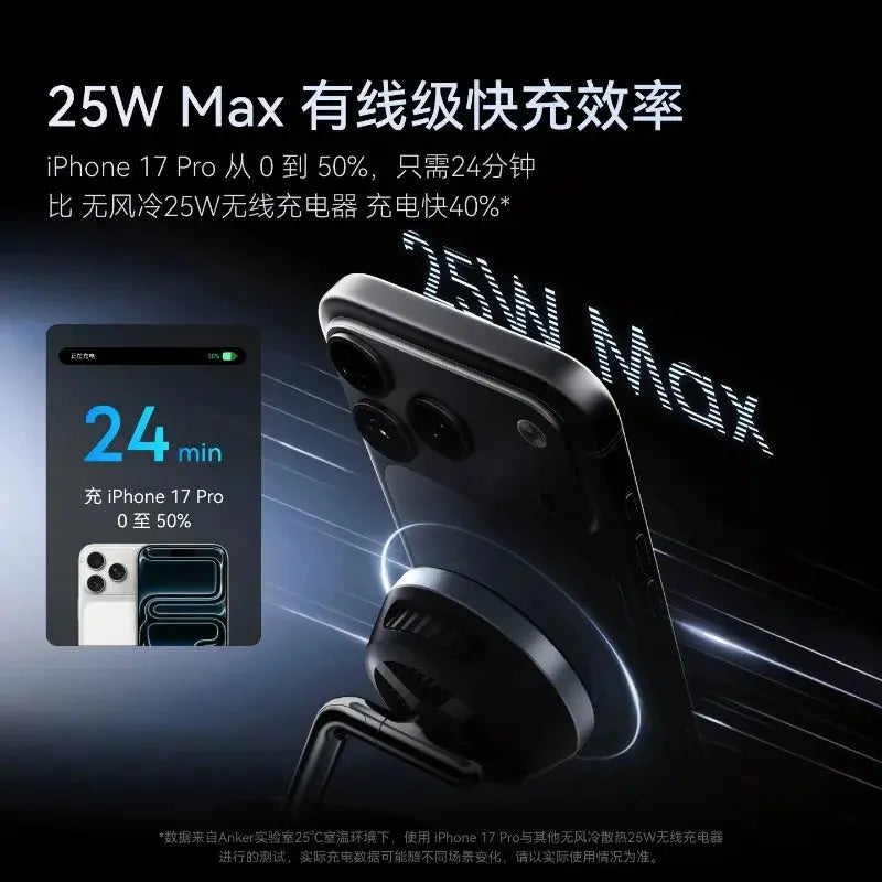 Anker Prime TEC Air-Cooled Magnetic 3-in-1 Wireless Charger 25W Digital Display Desktop Stand for iPhone 17 Pro Watch Earbuds Car Mobile World