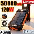 Lenovo 500000mAh Large Capacity Solar CCC Power Bank Super Fast Charging Portable External Battery For Travel  Outdoor Emergency