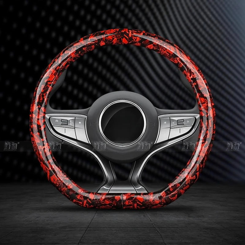 O/D Type Car Steering Wheel Cover Washable Flower Carbon Fiber Texture Auto Accessories for 37-38cm Steering Wheels