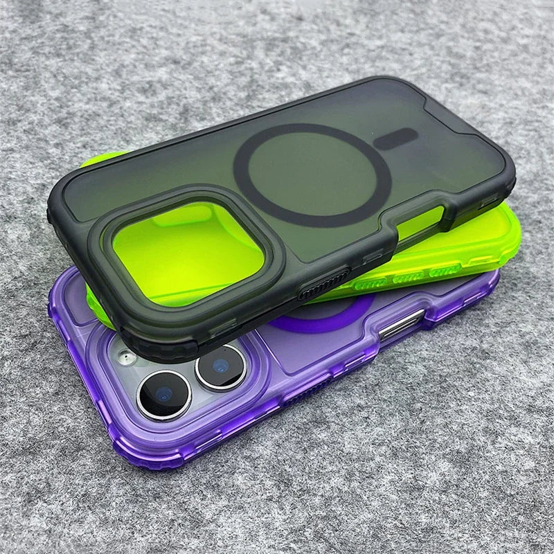 Trendy 3IN1 Magnetic Shockproof Case for IPhone 17 16 15 14 13 12 Pro Max Frosted Slim Clear Translucent Wireless Charging Cover Car Mobile World