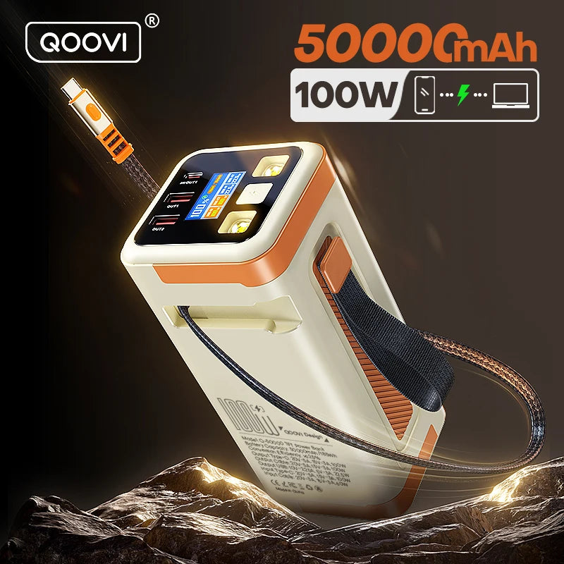 QOOVI 50000mAh Power Bank PD 100W Fast Charging Portable Large Battery Capacity Power Station For iPhone Laptop Samsung Xiaomi Car Mobile World