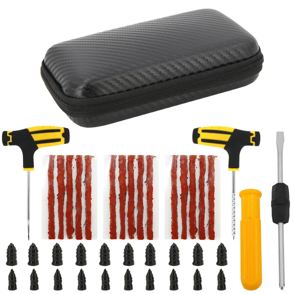 Universal Tubeless Tire Repair Kit - Emergency Puncture Tools w/Rubber T-Plugs for Car/Motorcycle On-Road Vacuum Seal CM World