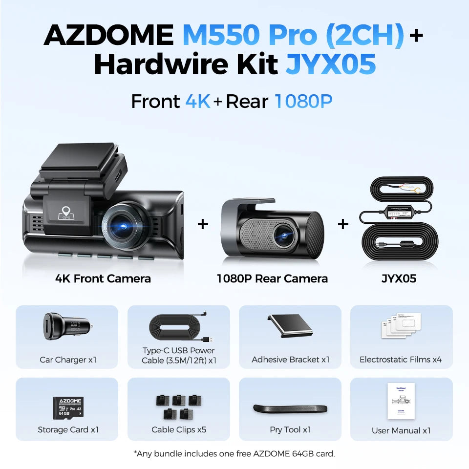 Upgrade AZDOME M550 Pro Dash Cam 4K Front Dashcam Auto 5.8Ghz Wi-Fi GPS G-sensor Car DVR 6 IR Night Vision Parking Monitor Car Mobile World