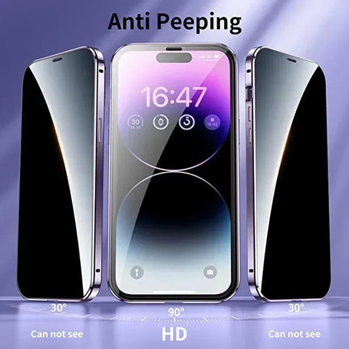 360 ° Full Protection Metal Magnetic Double-Sided Glass Snap Lock Privacy Case For iPhone 17 16 15 14 13 12 Pro Max Plus 17E 16E Car Mobile World