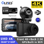4K 2160P Ultra HD Dash Cam Night Vision With Back 2.5K 1440P Rear Car Video Camera WiFi GPS Logger G-Sensor Loop Recording
