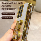 S26 Shockproof Holder Case for Samsung Galaxy S25 Ultra S22 S21 S24 FE S23 Plus Glitter Bear Bracket Stand Luxury Plating Cover