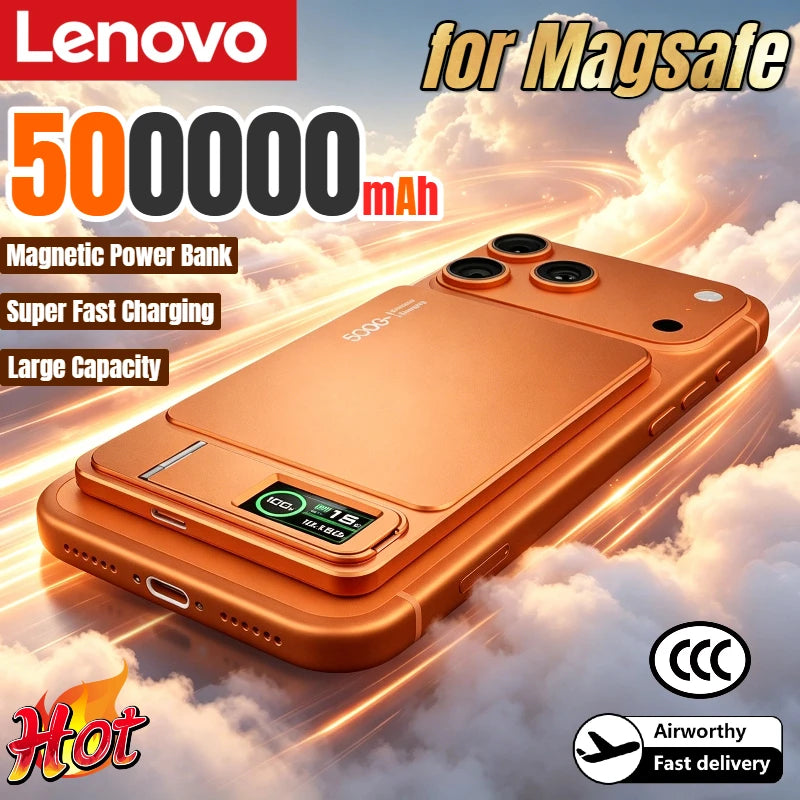 Lenovo 500000mAh Magnetic Power Bank Wireless Super Fast Charging External Battery for Magsafe Powerbank for iPhone 17/16/15/14