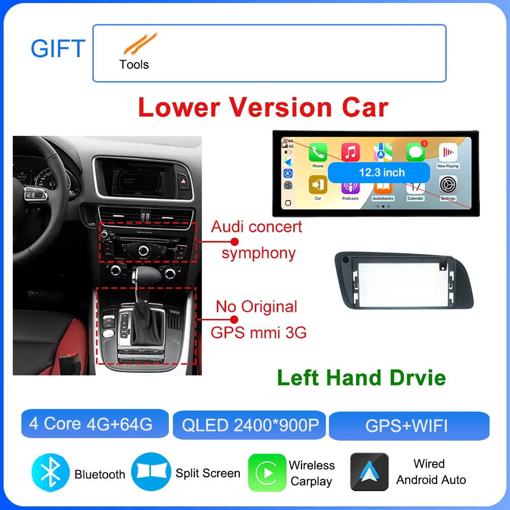 for Audi Q5 2009 - 2017 Android 16 Car Radio Video Multimedia Player GPS Navigation QLED Screen WiFi DSP Stereo Auto Accessories CM World