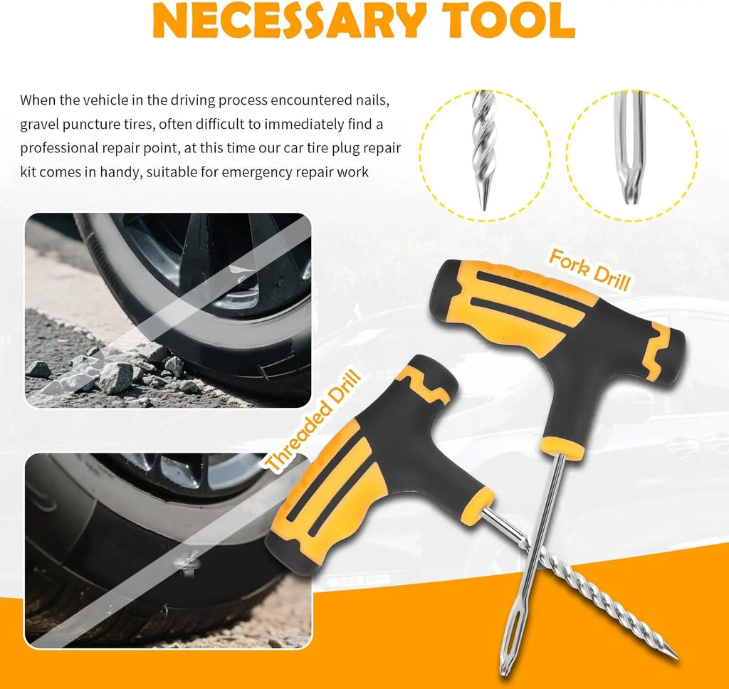 Car Tire Plug Kit, Essential Car Emergency Flat Tire Repair Kit, Professional Tubeless Tires Patch Kits for Cars