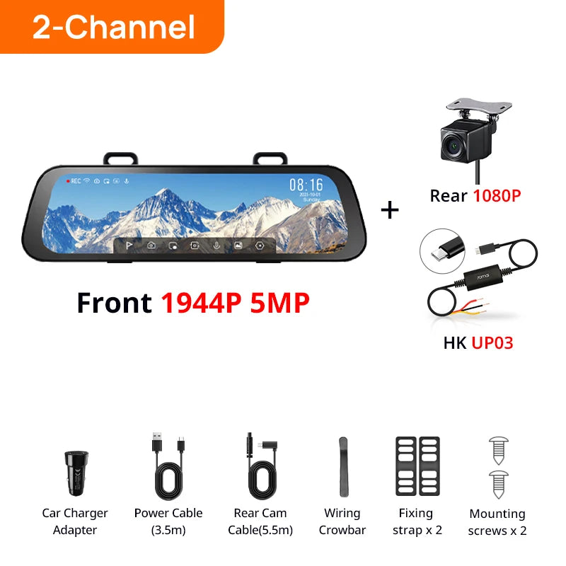 9.35 Inch Full Screen 70mai Rearview Dash Cam S500 1944P Auto Cam 138FOV 70mai S500 Mirror Car Recorder Stream Media Car DVR
