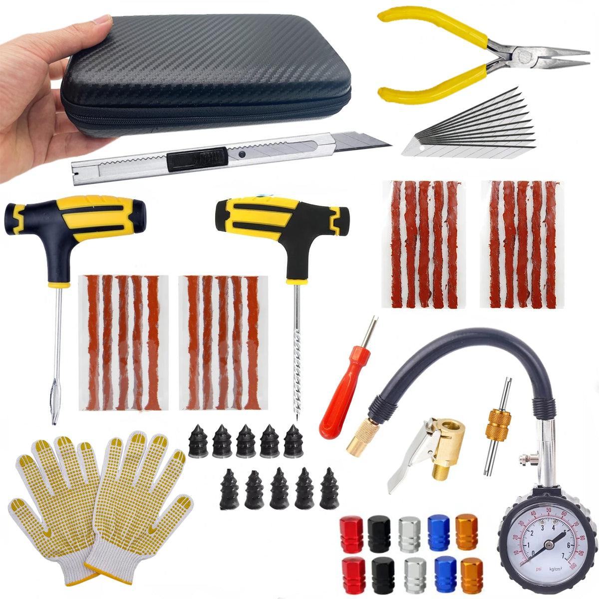 New Car Tire Repair Kit Puncture Plug Tools Tyre Puncture Emergency for Universal Tire Strips Stiring Glue Repair Tool Kit