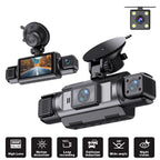 ZKCAMSPY 360° Dash Cam 1080P Front 720P Rear 480P Right Side, 3.16" 4-Split Screen, 4 Lens/3 Lens, Super Night Vision, 24H Parking Monitor, G-Sensor, Loop Recording, Car DVR Recorder with 12-24V Car Plugs, Optional No-card