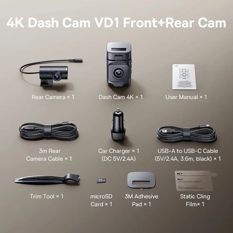 Baseus VD1 Pro 4K+1080P Dash Cam UHD Car Camera for SONY Sensor ADAS 5Ghz WiFi6 GPS STARVIS Night Vision 24H Parking Car DVR