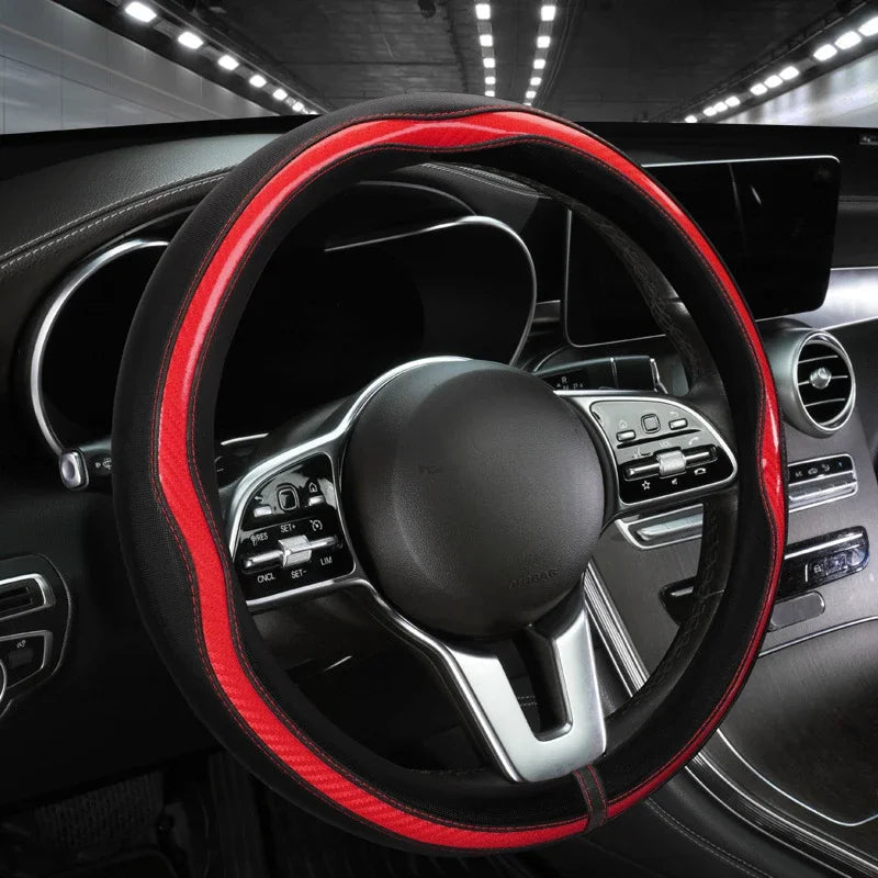 PU Leather Car Steering Wheel Cover Universal Carbon Fiber Steering Wheel Covers Car Decoration Accessories 38cm Steering Covers CM World
