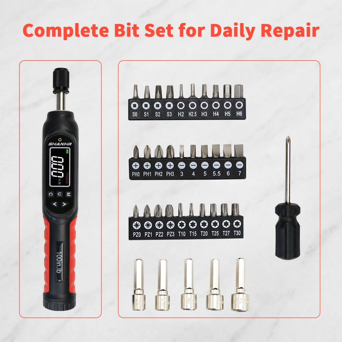 SHANHR Digital Torque Driver Kit 4 Torque Units Preset Torque Alarm LED Light Small Fastener Assembly Instrument Tool
