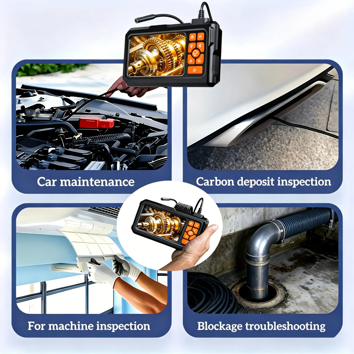 Industrial Endoscope Camera 4.3 "Single Lens 8mm HD 1080P Car/Pipe Inspection Borescope IP67 Waterproof Sewer Camera With 8 LEDS