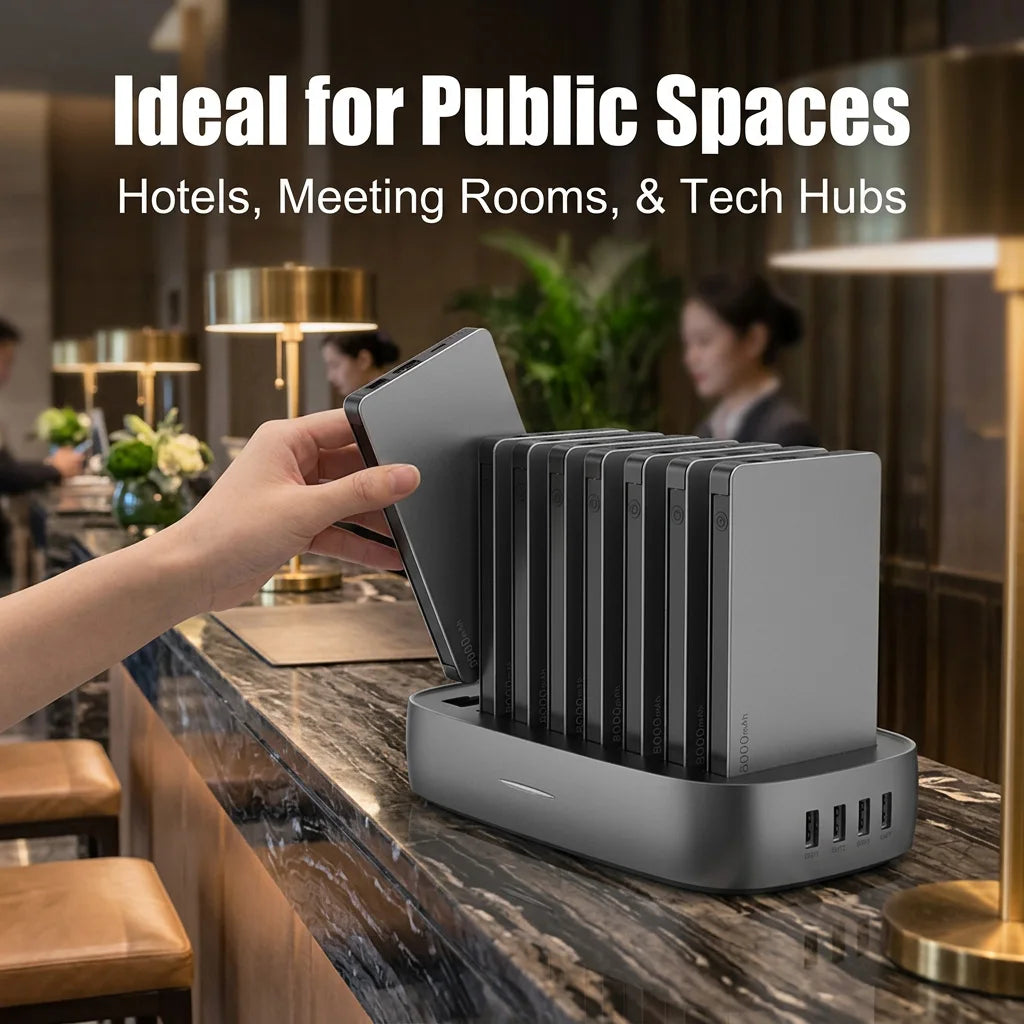 Domars Portable Shared Power Banks 8pcs 8000mAh 22.5W Fast Charging Built-in Charging Cable Suitable for Offices and Cafes