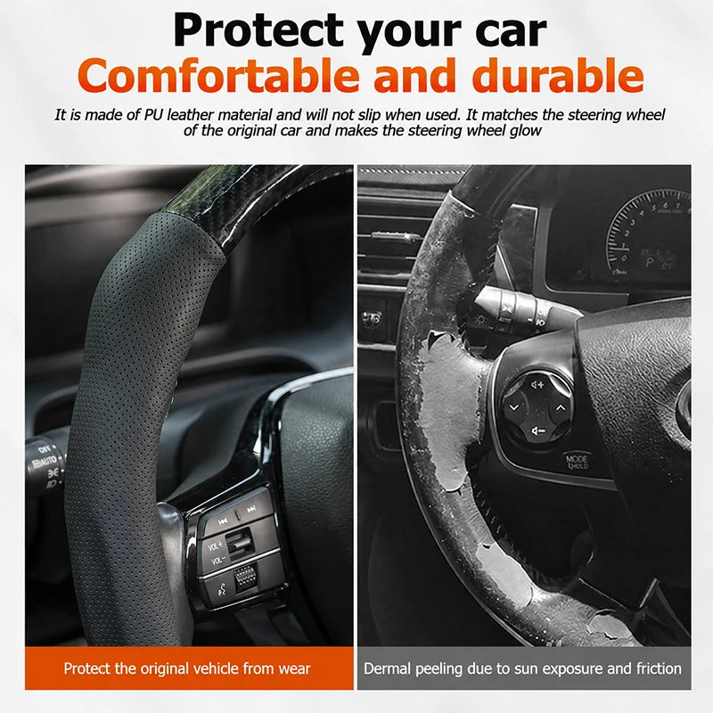 SEAMETAL Car Steering Wheel Cover Nappa Leather Snap-On Clip Installation With Return Mark Non-slip Steering Wheel Protector