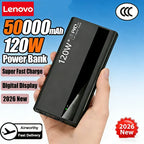 Lenovo 50000mAh Powerbank 120W Super Fast Charging Portable Battery Charger Ultra Capacity LED Digital Display For iPhone Car Mobile World