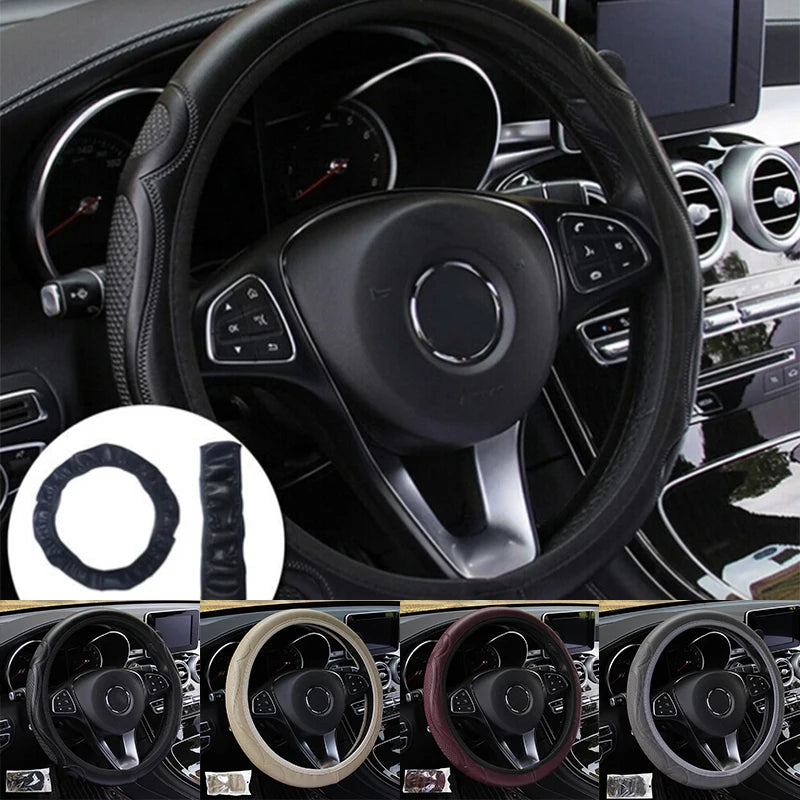 [FE] [FE] Universal Auto Car Steering Wheel Cover Leather Breathable Anti-slip 38cm