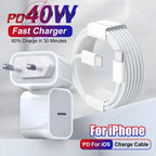 PD 40W USB C Fast Charger For Apple iPhone 16 15 11 12 13 14 Pro Max Plus Fast Charge Phone Charger USB Type C Cable Accessories Car Mobile World