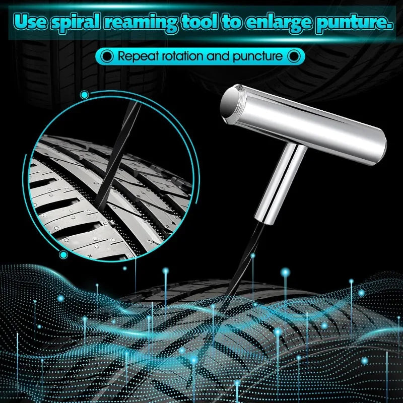 Heavy Duty Plug Kit Stainless Steel T Handle Set Bicycles Repair Puncture Tool Spiral Probe Split Eye Needle Tire Repair Set CM World