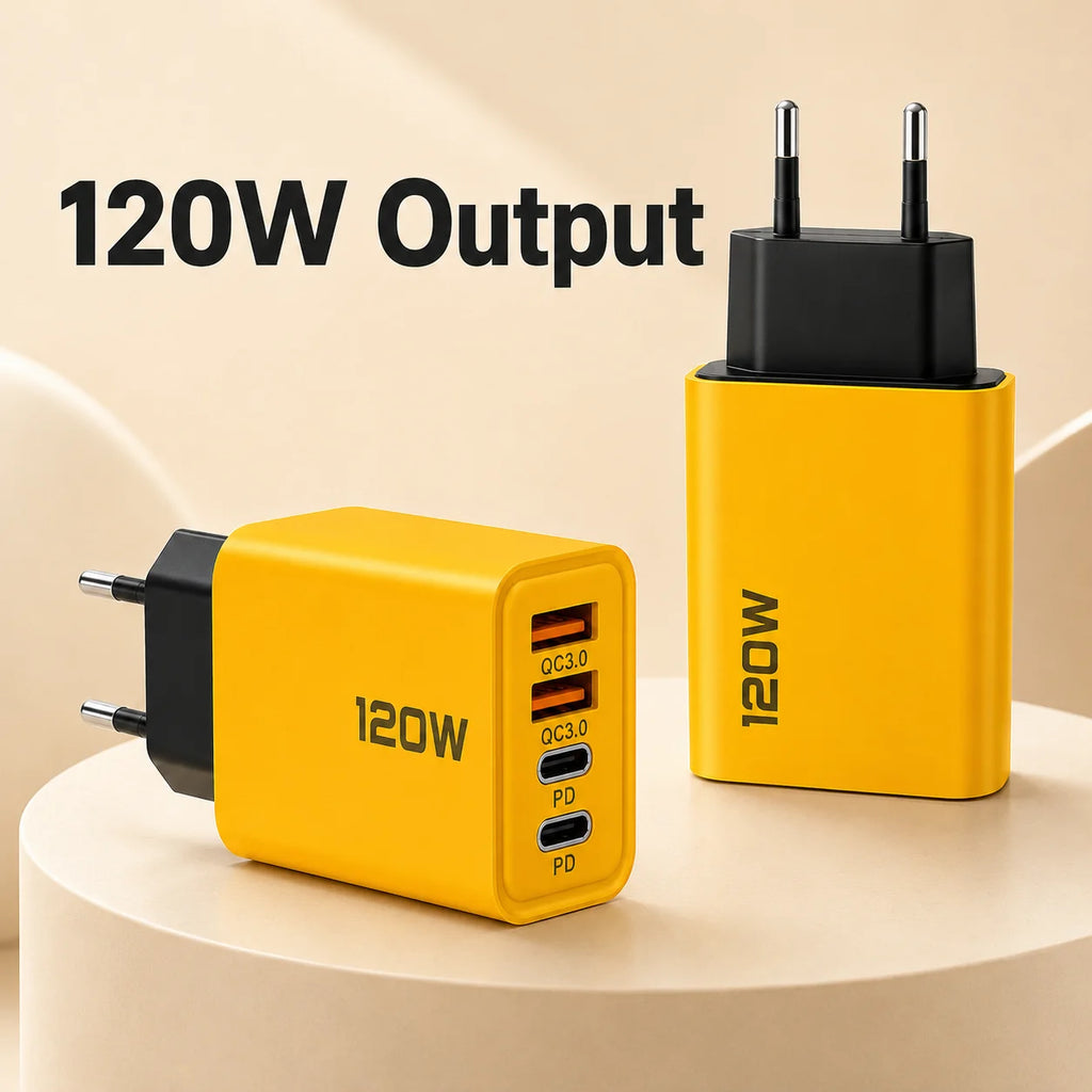 120W 4 Port USB C Fast Charger PD Quick Charge USB 3.0 Wall Adapter EU Plug Power Adapter for iPhone Xiaomi Huawei Phone