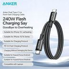 Anker Zolo 240W Anti-Dust Woven USB-C Cable Fast Charging Data Transfer Wire for iPhone MacBook Huawei Android Phones Laptops