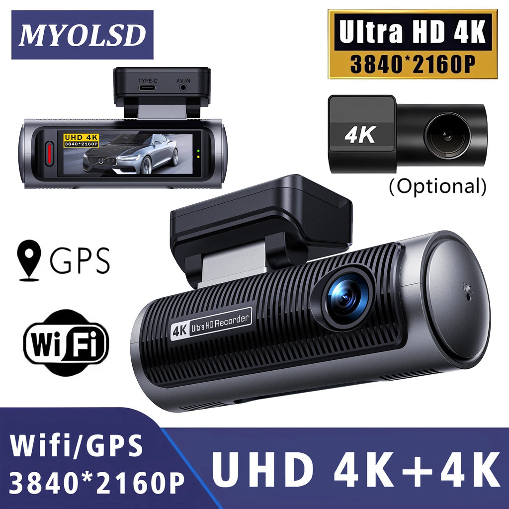 Dual Lens 4K+4K Dash Cam Recording Car Camera DVR Night Vision Video Recorder Built-In 5G Wi-Fi Support GPS Dashcam 24H Parking