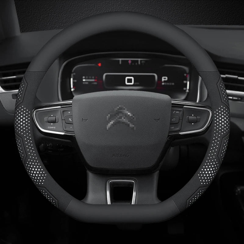 For Citroen C1 C2 C3 C4 C5 C6 VTS Xsara C-Crosser Berlingo Jumpy Carbon fiber Suede Car Steering Wheel Cover Auto Accessories CM World