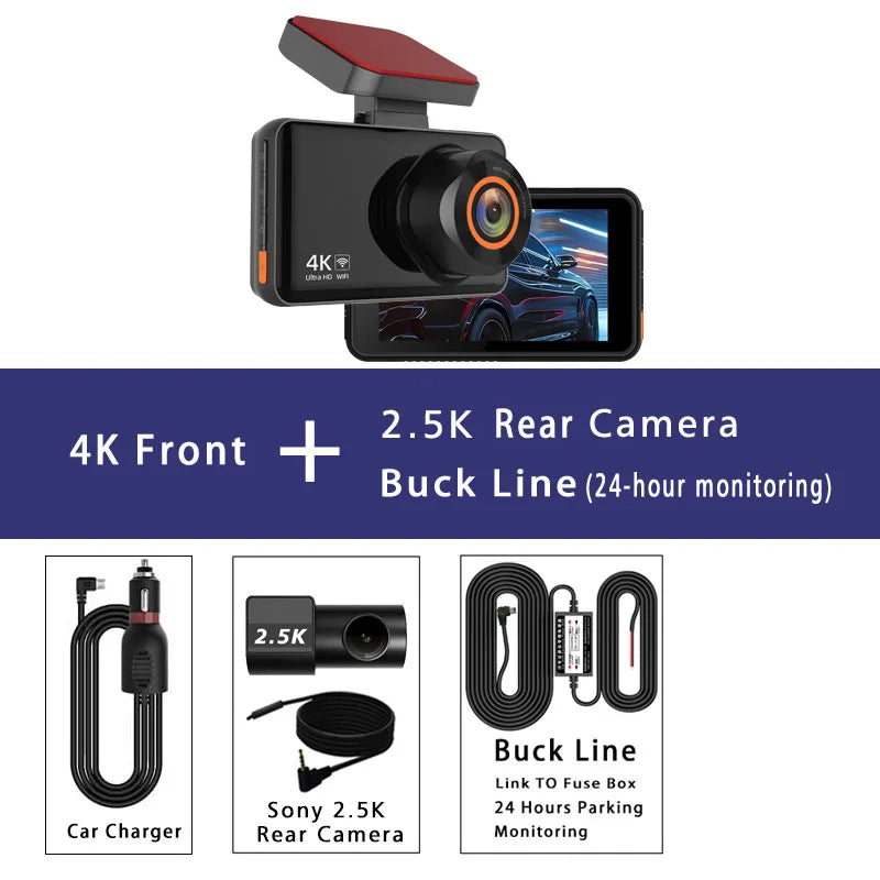 4K+2.5K Car Dvr Support WIFI GPS Dash Cam Dual Lens Dashcam Rearview Camera UHD Night Vision 24H Parking Mini Video Recorder